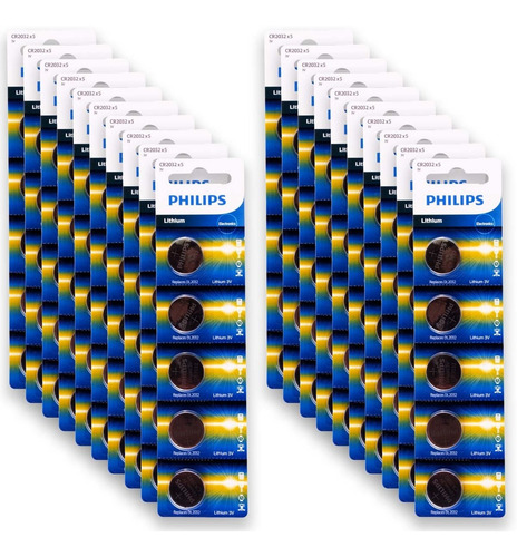 Imagem 1 de 6 de 100 Pilhas Phillips Cr2032 3v Bateria Original - 20 Cartelas