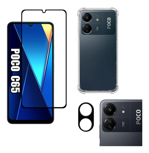 Kit Para Poco C65 Película De Vidro 3d + Capa + Câmera