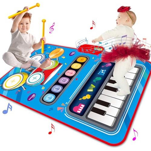 Toys For 1 Year Old Boy Gifts, 2 In 1 Piano Mat Montess...