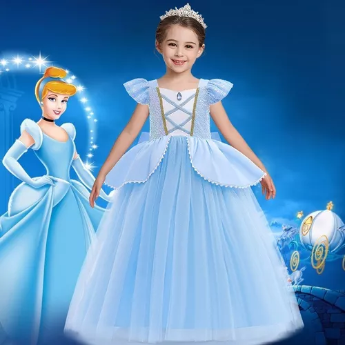 Vestido Infantil de Festa Azul Princesa Cinderela