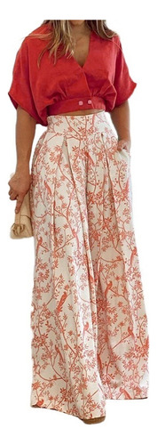 Conjunto De Camisa Y Pantalón Ancho Con Estampado Holgado