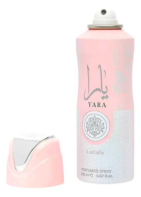 Perfume árabe Yara Lattafa em spray 200ml frasco rosa com tampa protetora e válvula spray