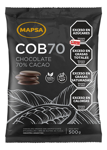 Chocolate Cobertura Cob 70% Cacao X 500 G Sin Tacc Mapsa -cc
