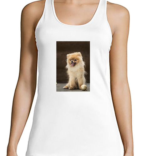 Musculosa Mujer Perros 2 Marron Blanco Perfil Frente