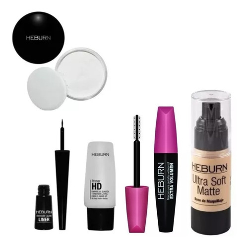 Kit Heburn Polvo + Delineador + Mascara + Primer + Base