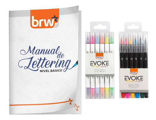 Kit De Lettering Básico Brw Con Manual Y Brush Pen