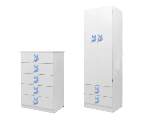 Cómoda Cajonera 5 Cajones Tiradores Infantil - Muebles Económicos - Celeste