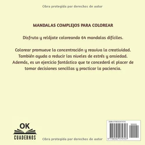 Mandalas Difíciles O Complejos: Libro Para Colorear Para Adu