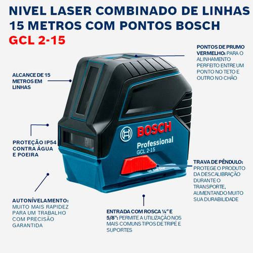Nível Laser Bosch Gcl 2-15 2 Profissional + Kit 300 Pçs