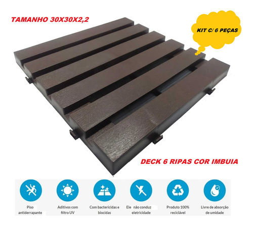 Deck Plástico Para Box Varandas Jardins Decoração Kit 6 Pç