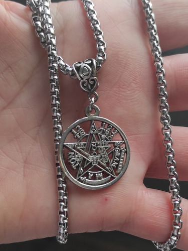 Imagen 2 de 6 de Tetragramaton Con Cadena Acero Pentagrama Plata Tibetana