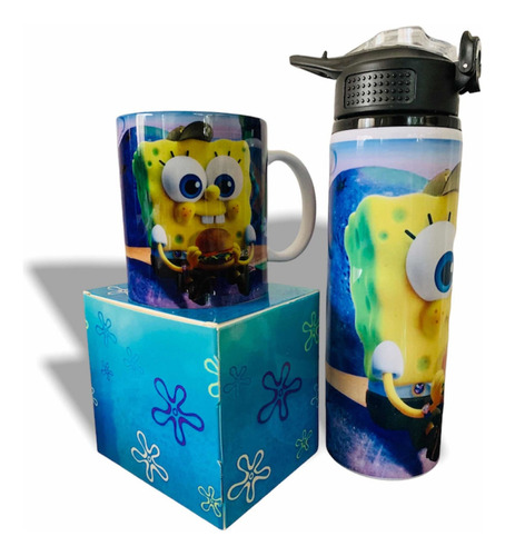 Termo+cilindro+taza Bob Esponja Personalizado Color Azul