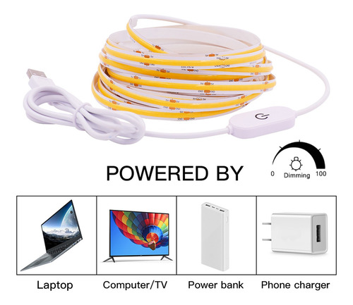 Dc 5v Usb Cob Llevó Las Luces Touch Dimmer Flexible Llevó La