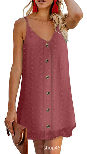 Vestido Casual De Mujer Con Cuello En V Y Botones De Verano