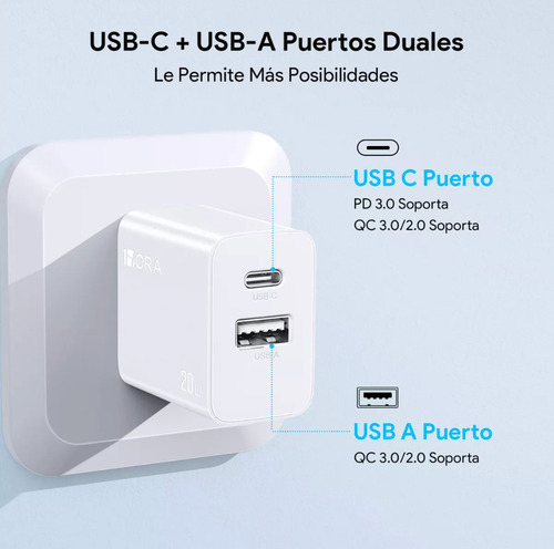 3 Piezas 1hora Cargador Rápida 2en 1 20w Con Cable Ip Gar163 Blanco