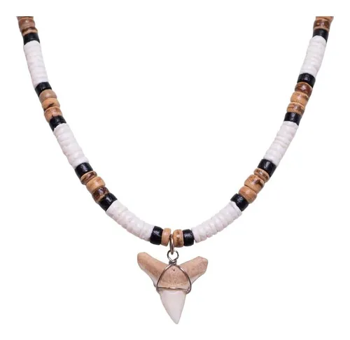 Collar De Cuentas De Concha De Coco Marrón Tigre Y Diente De