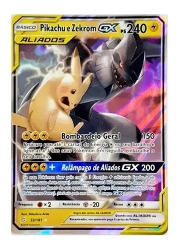 Pikachu E Zekrom GX Pokémon Carta Em Português 33/181 - Ri Happy