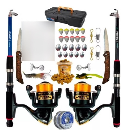 Kit Con 2 Cañas De Pesca  Completa Con Molinete Y Accesorios