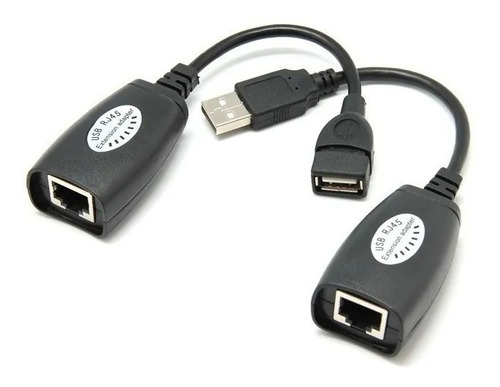 Extensão Adaptador Usb Via Cabo Rede Rj45 Cat5e/6 Cor Preto