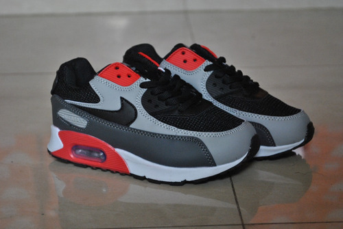 Kp3 Zapatos Nike Air Max 90 Gris Rojo Para Niños