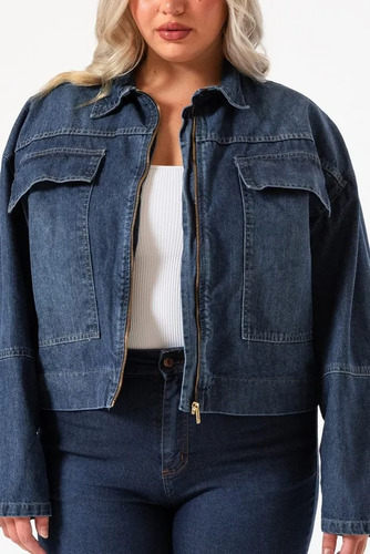 Campera Bomber Mujer Jean Talles Grandes Con Cierre