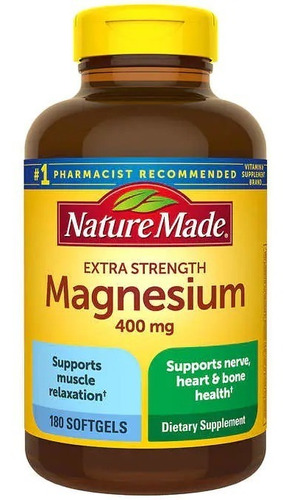 Magnesio Nature Made 400 Mg,  180 Capsulas Blanda 