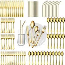Comprar Gutuwellea Juego De Cubiertos Dorados De 84 Piezas Para 12 C