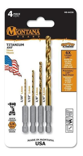 Set De 4 Mechas Titanio Usa Encastre 1/4 Montana Mb-64330