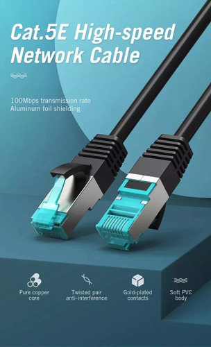 Cable De Red Vention Cat5e Certificado - 0,75 Metros - Premium Patch Cord - Utp Rj45 Ethernet 100 Mbps - 155 Mhz - Cobre - Pc - Notebook - Servidores - Vap-b05-b075