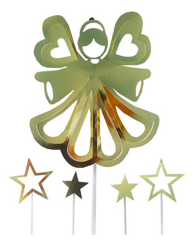 Topo Decorativo Para Bolo Anjo Com 4 Estrelas Dourado