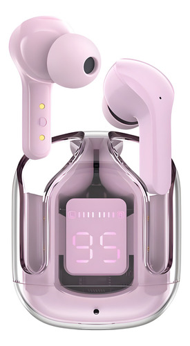 Mini auriculares inalámbricos Bluetooth con pantalla táctil LED TWS, color rosa