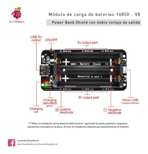 Shield Modulo Power Bank Baterías Litio 18650 V8 Arduino Esp