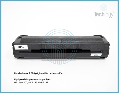 Toner Techhlogy 105x Sin Chip 107w M135 M137 Tinta Negro