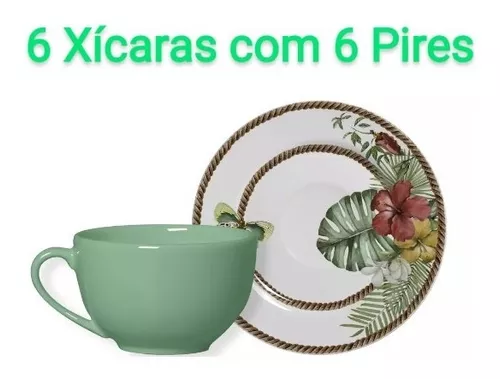 Jogo Xicaras De Cha E Pires Porcelana 250ml Xicaras Café Brp Alleanza