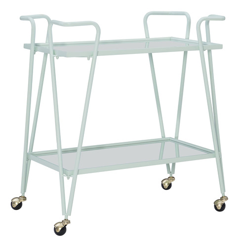 Carrito De Bar De Mediados De Siglo Con Estantes Espejados