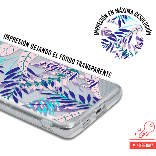 Funda Para Infinix Para Mujer Hojas Azules Con Tu Nombre