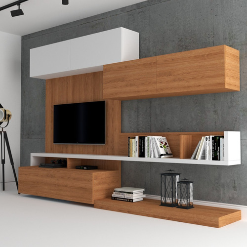 Modular Vajillero Lcd Led Rack Mueble Para Tv La Font Color Marrón Claro