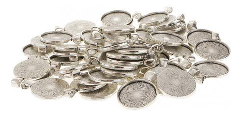 100pcs Antiguo Plata Plata Bandeja Redonda Colgante Camafe