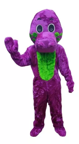 Fantasia de mascote BIGGYMONKEY™ de dinossauro roxo famoso dos desenhos  animados do Barney