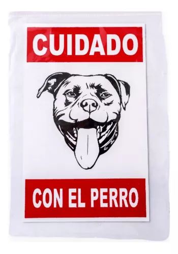 Cartel Cuidado Con El Perro 13cm X 20cm Pitbull