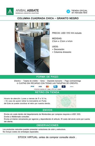 Imagen 3 de 4 de Columna Cuadrada Chica - Granito Negro
