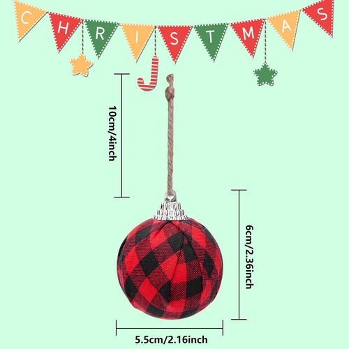 Bolas De Tela A Cuadros De Búfalo 16 Piezas Rojas Navidad
