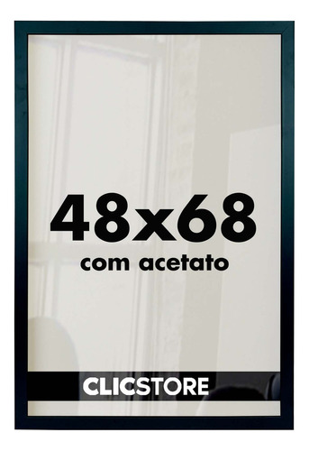 Moldura 48x68 Quadro Decorativo Acetato Poster Foto Corredor Cor Preto Liso