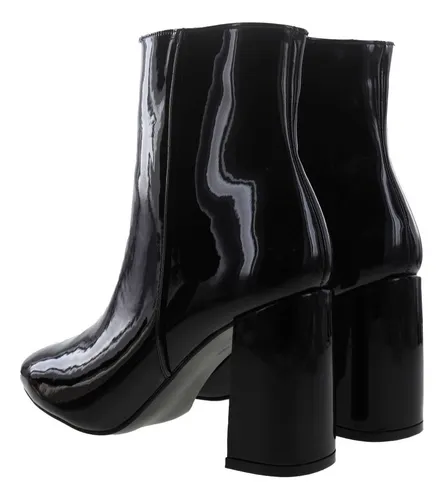 Botines Punta Picuda Y Tacon Ancho Charol Mujer Dama Erez