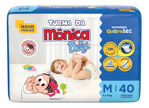 Fralda Descartável Infantil Turma da Mônica Baby M Pacote 40 Unidades