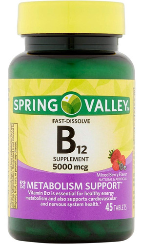 Vitamina B12 5000mcg Spring Valley 45 Tabletas Sabor