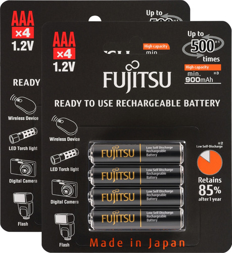 8 Pilhas Aaa Palito Recarregáveis 500x Fujitsu 950mah