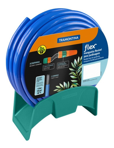 Mangueira de irrigação Garden Flex 20m - Suporte de acessórios Tramontina - Cor azul