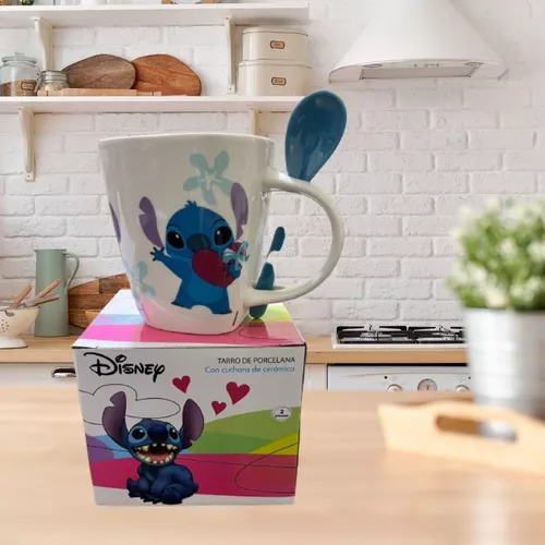 Set Tazas Stitch & Angel Disney Original Cerámica Con Cuchara