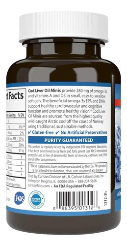 Carlson Labs Aceite Hígado Bacalao 250 Minisoftgels Sfn